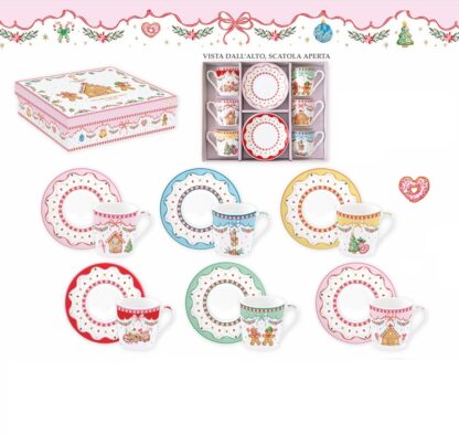 Conjunto 6 chávenas de café + pires Sweet Christmas: Easylife