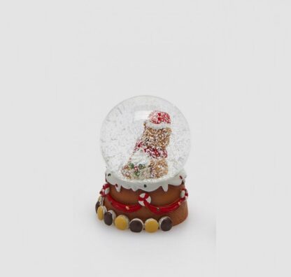 Globo de Neve mini 6.5cm Urso Guloso: modelo Gorro com Pinheiro atrás