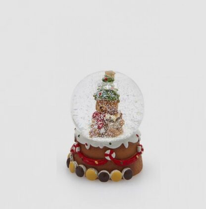 Globo de Neve mini 6.5cm Urso Guloso: modelo Gorro Pinheiro e Bolinho
