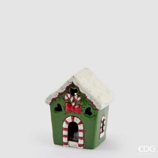 Casinha Cottage Verde com Led em Cerâmica 12cm