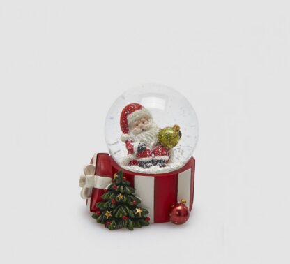 Globo de Neve 9cm Prenda Riscas Branca e Vermelha: Pai Natal