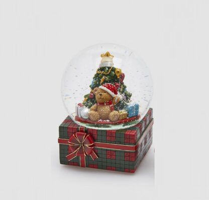 Globo de Neve XL Musical Presente Tartan: Urso Pinheiro