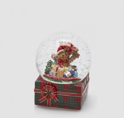 Globo de Neve XL Musical Presente Tartan: Urso Presente