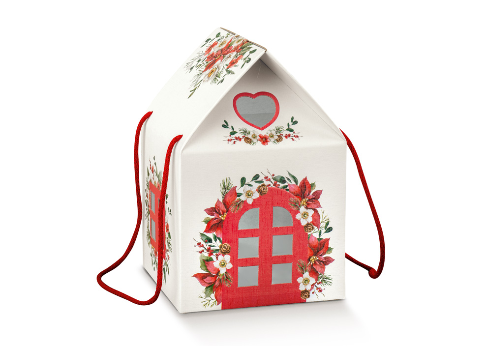 Caixa Casinha com Cordão Mini White Christmas: 12X12X11cm