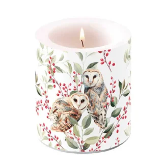 Vela média decorativa: Corujas com Bagas
