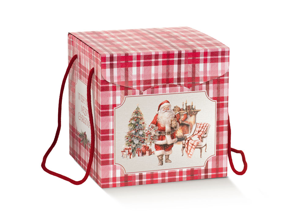 Caixa com Cordão Santa's Home Tartan: 24.5X24.5X18cm