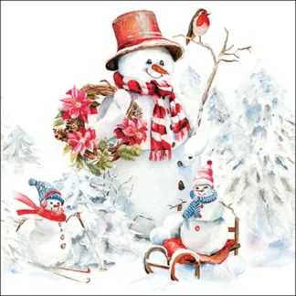 Guardanapo papel 33X33cm (20 unidades): Boneco de Neve Jardim