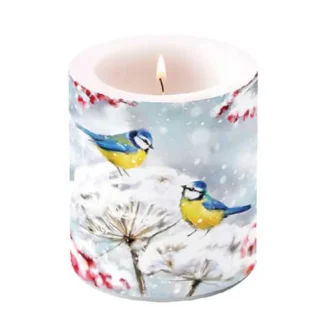 Vela média decorativa: Passarinhos na Neve