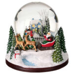 Santa snow globe with village music box 15x15x15 cm