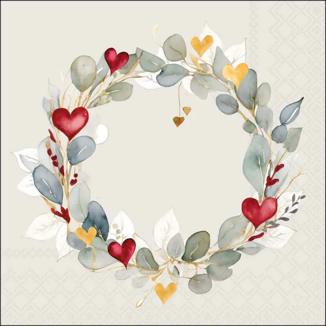 Guardanapo papel 33X33 (20 unidades): Grinalda Eucalipto e Corações