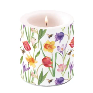 Vela média decorativa: Flores na Primavera