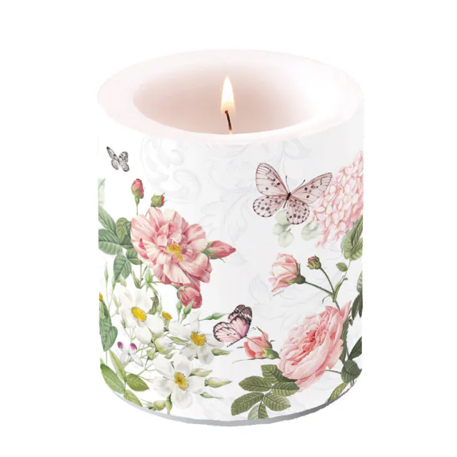 Vela média decorativa: Amélia (Flores e Borboletas)