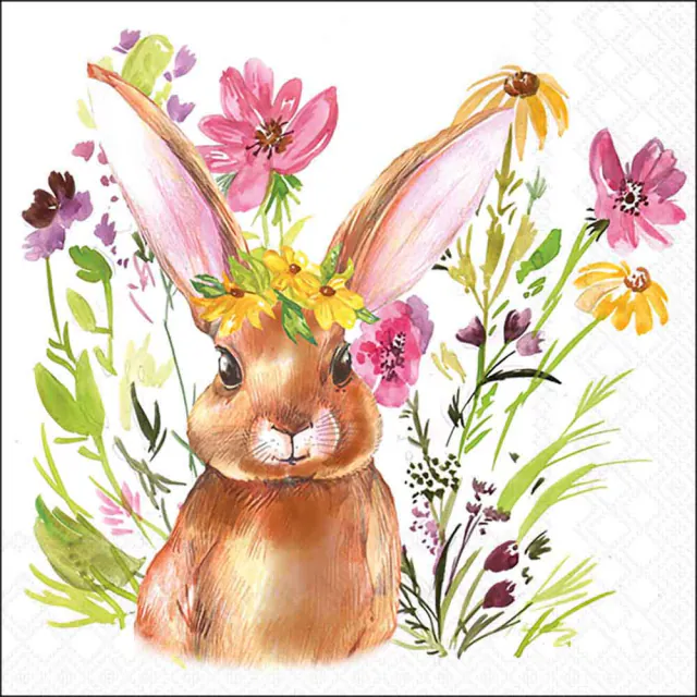 Guardanapo papel 33X33 (20 unidades): Coelhinha e Flores