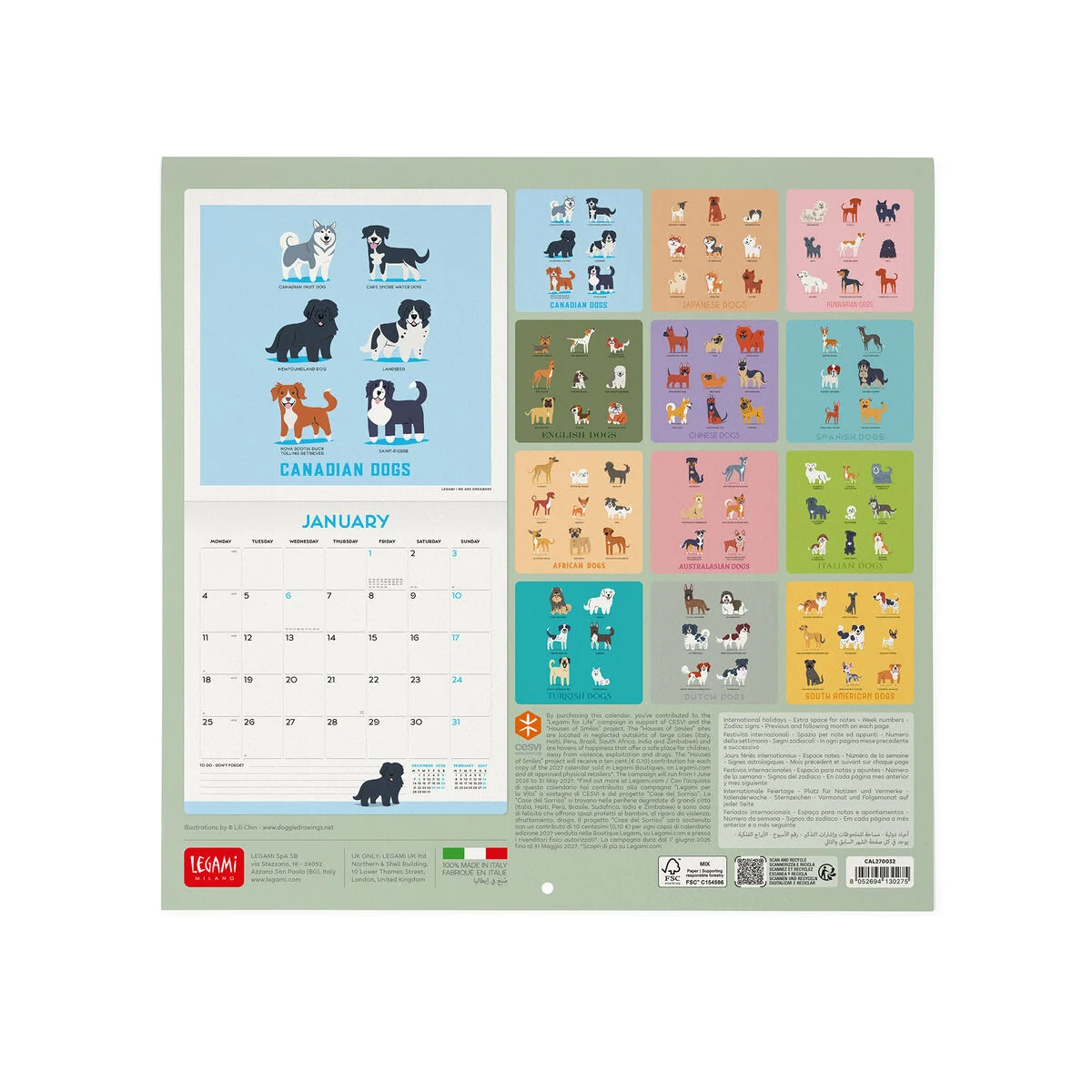 Calendário parede quadrado 2027 Legami: Cães - Image 3