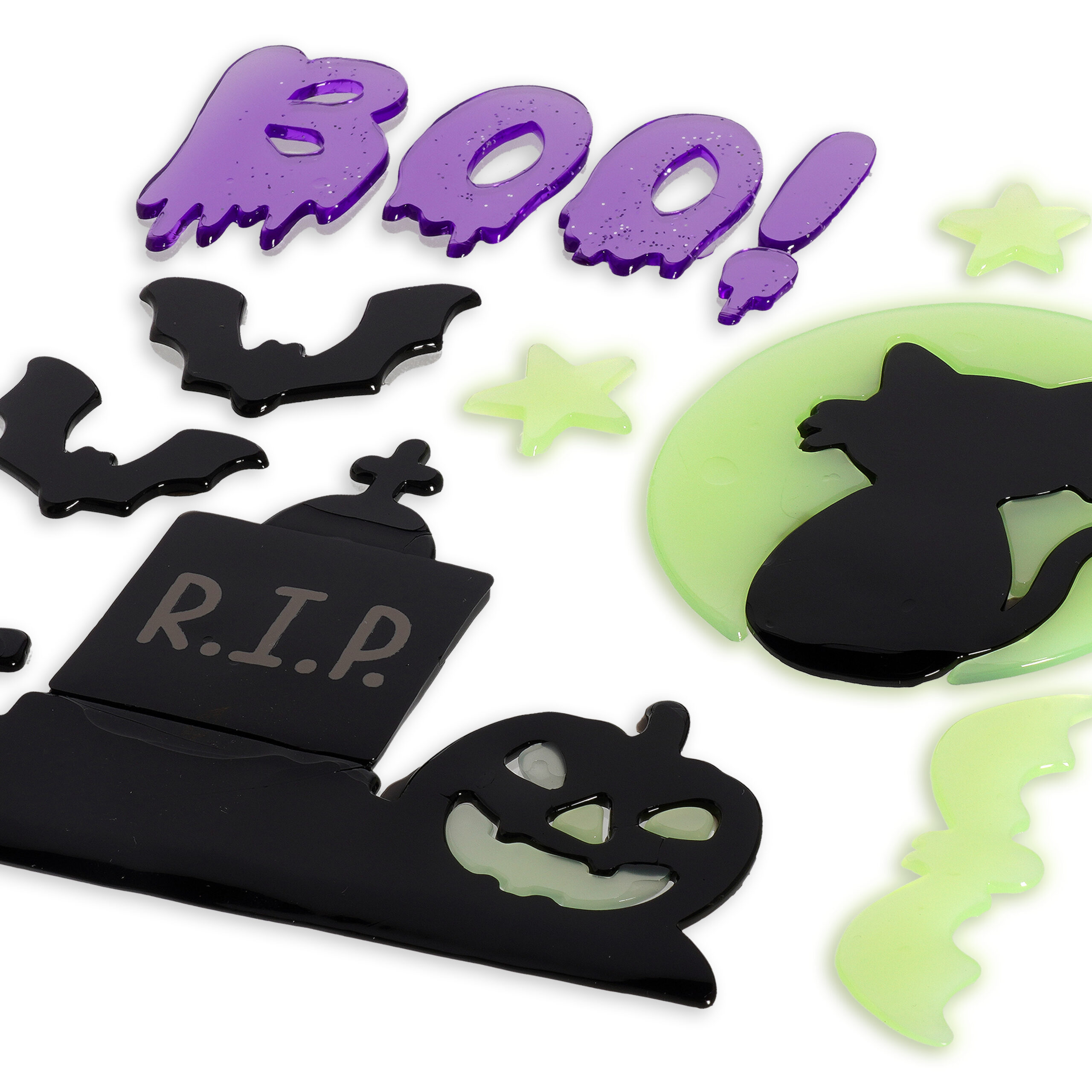 - GGH0002 - Conjunto Stickers que Brilham no Escuro Halloween: Cemitério