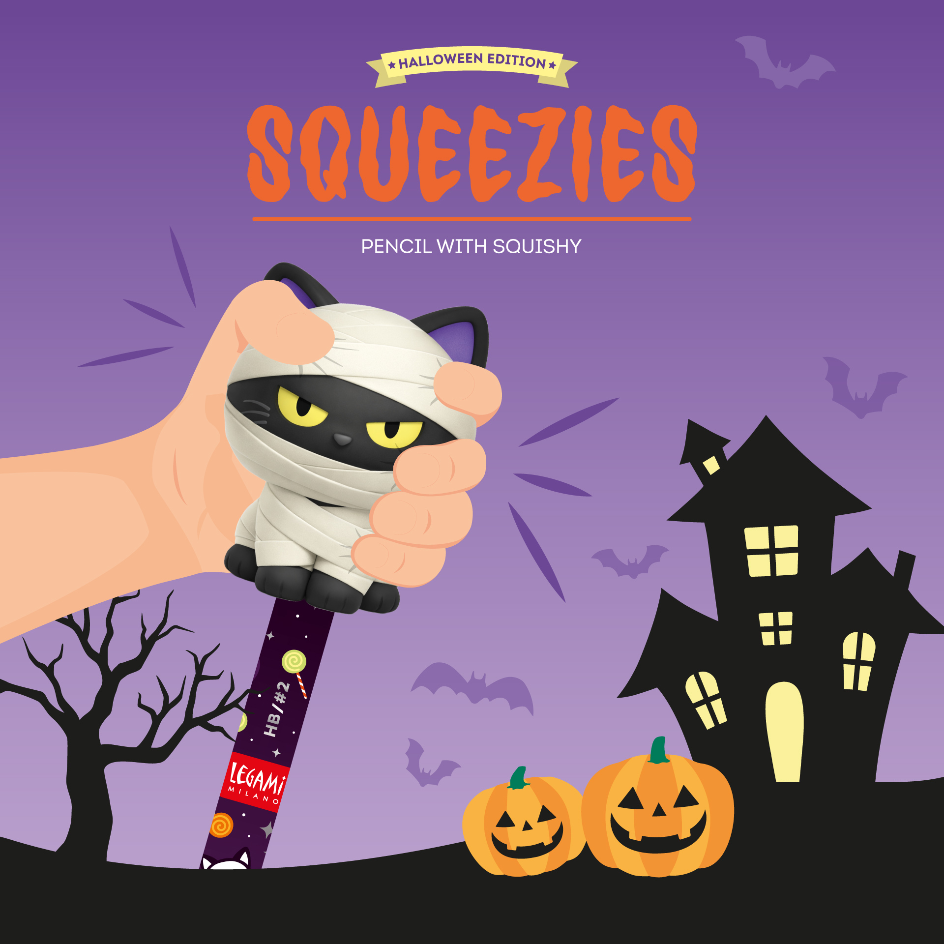 Lápis com Squishy Gato Múmia edição Halloween: Legami - Image 2