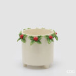 CYLINDRICAL HOLLY VASE WITH FOOT H.19 D.17 C6 Cod. 1101537A774 Variation GREEN RED vaso azevinhos natal edg